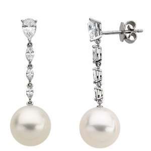18K Palladium White Gold South Sea Cultured Pearl And Diamond earrings
