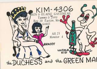QSL Card KIM 4306 Easton Mo THE DUCHESS & THE GREEN MAN  