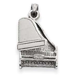  14k White Gold 3 D Grand Piano w/Moveable Lid Pendant 