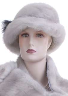 Mint Beautiful Genuine Silver Gray Mink Fur Hat w/Brim & Decor 