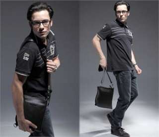 New Black Mans Real Leather Handbag Shoulder Bag AR56  