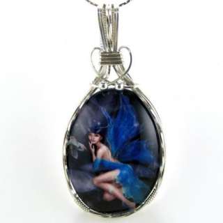 Night Fairy Faerie Glass Cameo Pendant Sterling Silver  