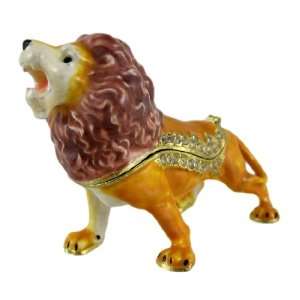 African Lion Jeweled Hinged Trinket Box Bejeweled