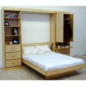   Birch Vertical Queen Murphy Bed with Pier Tower and Guest Cabinet