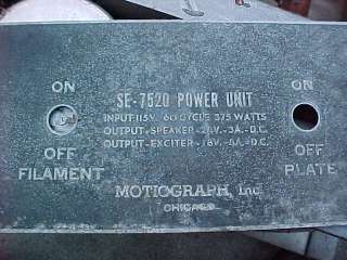MOTIOGRAPH TUNGAR POWER SUPPLY For WE555 /597 WE49 W.E. Preamp And RCA 