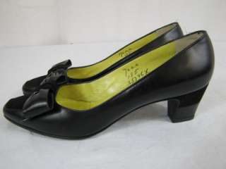 NEW vtg 50s black CAPRINI bow pump heel shoes 7 AAA N  