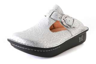   Womens Classic Clogs White & Silver Embossed Leather ALG 537  