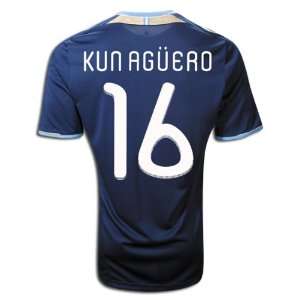  Argentina #16 Sergio Kun Aguero Away Jersey Blue 2011 
