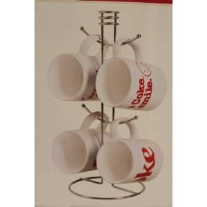  Coca Cola Mug Set of 4 11 Oz with Metal Rack Kitchen 