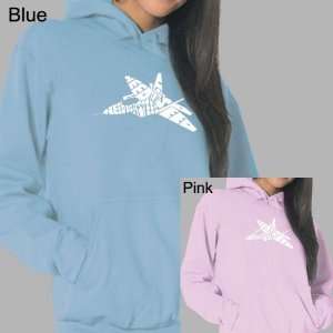 Womens Blue Fighter Jet Word Art Hooded Sweatshirt XL   Created out 