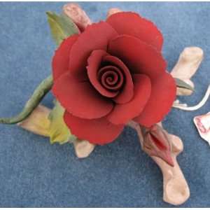   Porcelain RED ROSE on Branch Free Ship by Canyon Gold