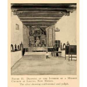  1918 Print Drawing Mission Church Laguna New Mexico Art 