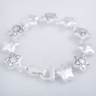 fashion women Tibet silver white carve star flower chain bracelet 