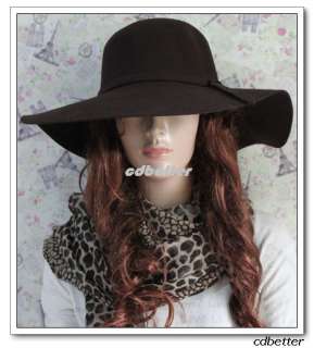 Vintage Lady Women Stylish FLOPPY WIDE BRIM WOOL Hats Caps Bowknot 