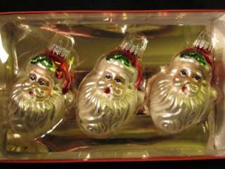 Set of 3 Retro Blown Glass Santa Claus Christmas Ornaments ~ FREE 