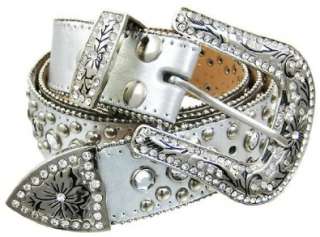    Crystal Rhinestone Studded Silver Leather Western Belt Shoes
