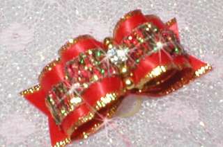 Vals Dog Bows~5/8 Christmas Fancy Gold Red  
