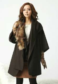 Stylish Furry Scarf Lapel Strap Belt Coat Black Womens Outerwear 