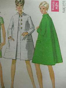 Vintage 60s Simplicity 7441 A LINE COAT & DRESS Sewing Pattern Women 