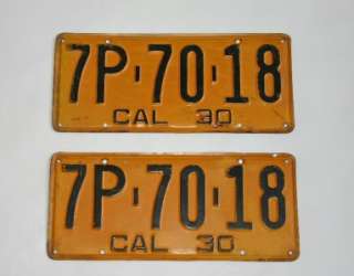 1930 California License Plates Pair Original DMV Clear 7P 70 18  