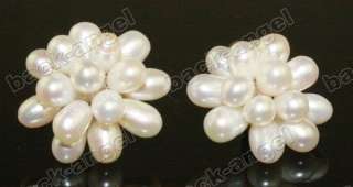 NewWhite Rice Freshwater Pearl Flower Stud Earrings  