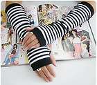 K883W Warmers Long Arm Fingerless Gloves   (BLACK+WHITE) Stripe Color