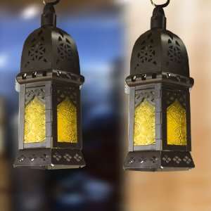 Case of (12) Yellow Moroccan Hanging Lanterns Wedding Candle Glass 