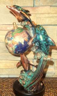 Copper Dolphin Statue Gem Globe 8Lbs Copper Sea Life  