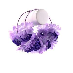   Purple Hoop Earrings w/ Purple Fabric Flower Petals & (4) Purple Beads