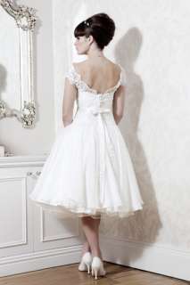 high neck short puffy white lace wedding dress/gown6 14  