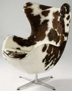 Arne Jacobson Egg Lounge Chair In Pony Hide Brown and White, Bubble 