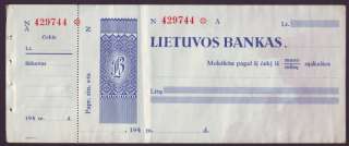 Lithuania Bank Check 194* Blank Lietuvos bankas  