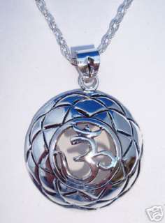 Solid. 925 Silver Om Curved Bubble Mandala Pendant Necklace (On 24 
