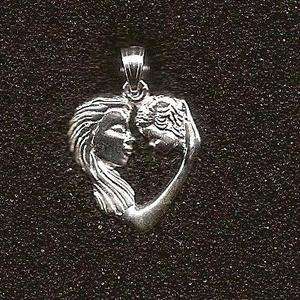 MOTHER AND BABY CHILD HEART PENDANT .925 sterling silver #450  