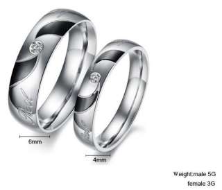 New Titanium Steel Crystal Promise Ring Lovers Couple Wedding Bands 