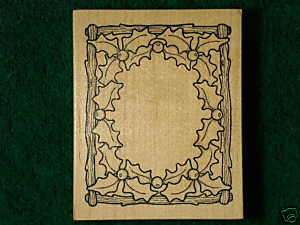 Darcies Christmas Holly Frame Wood Rubber Stamp NEW  