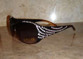 WOMENS OVERSIZED SPARKLY SUNGLASSES BROWN/SILVER # 8001  