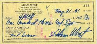 ADAM WEST  Handwritten Signed Check 1981  TVs BATMAN  