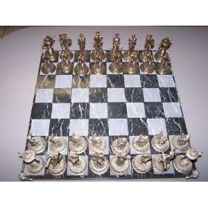   FORT) GOLFER CHESS SET SOLID PEWTER + MARBLE BOARD 