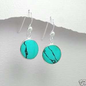 Pure Silver Inlay Green Turquoise Stone Earring~6019G