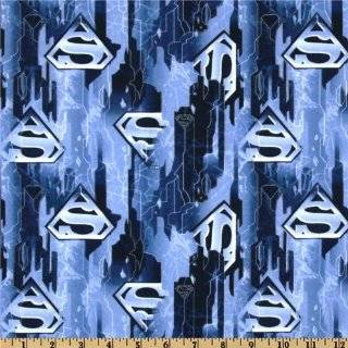 44 Wide Superman Arctic Warrior Logo Blue/Black Fabric By The Yard