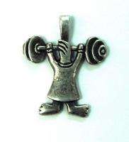 OLD VINTAGE WEIGHT LIFTER SILVER PENDANT KEY CHAIN *  