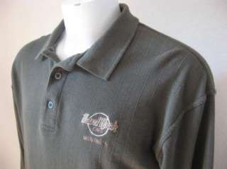 Vintage Mend HARD ROCK CAFE Montreal Canada Sewn Logo Long Sleeve Polo 