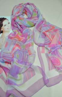 Fashion Chiffon Oblong Scarf Shawl Wrap Abstract Purple  