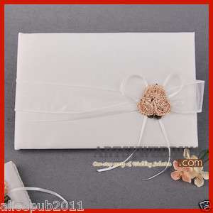    Satin Ivory and Champagne Wedding Guest Book and Pen SET w/ Floral