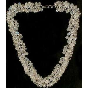 Rainbow Moonstone Bunch Necklace   Sterling Silver