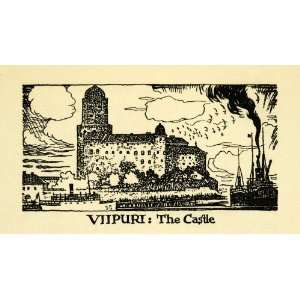  1938 Wood Engraving Viipuri Castle Finland Vyborg Thornton 
