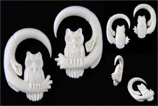 Pair Hand Made White Owl Organic Water Buffalo Bone Ear Hook Hanger 