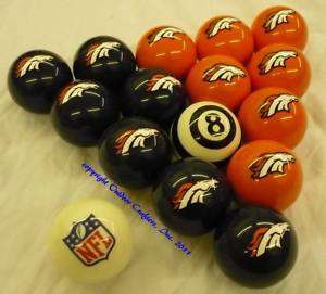   NFL Denver Broncos Football Billiard Pool Cue Ball Set FREE SHIP