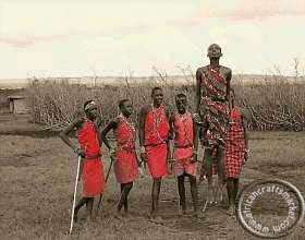 Maasai men in traditional trace dance